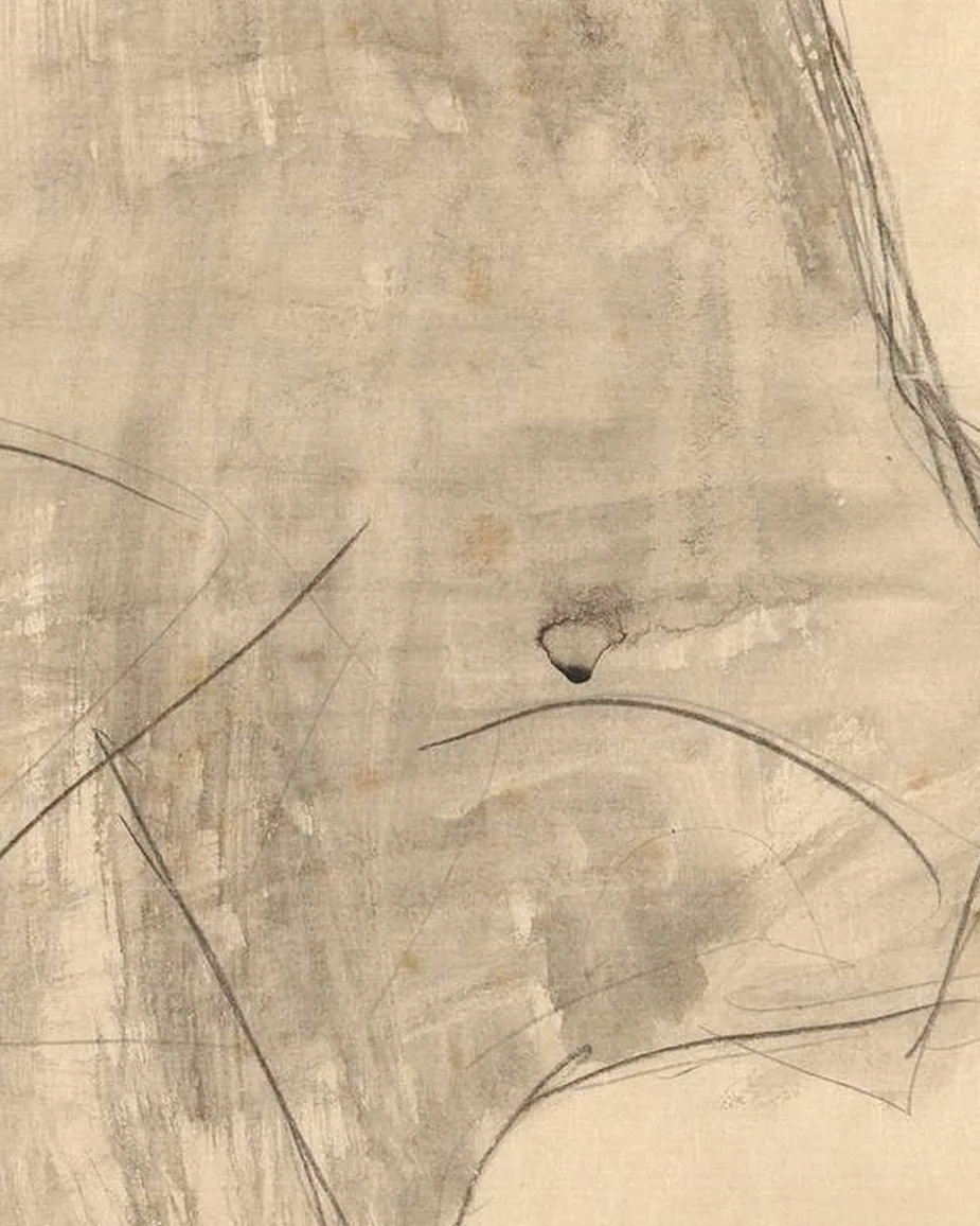 Detail 1 of Crouching Woman Wrapped in a Dark Cloak by Gustav Klimt, 1908–1909