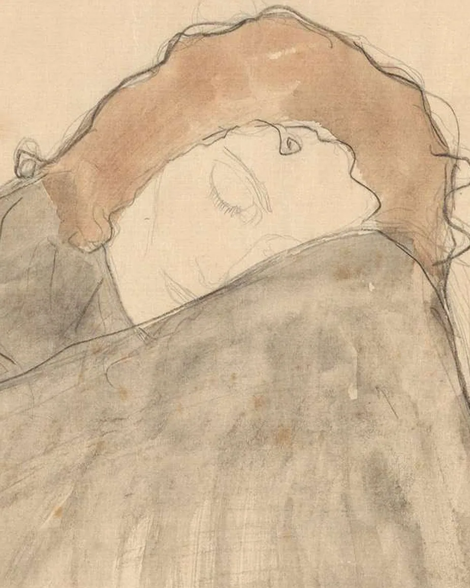 Detail 2 of Crouching Woman Wrapped in a Dark Cloak by Gustav Klimt, 1908–1909
