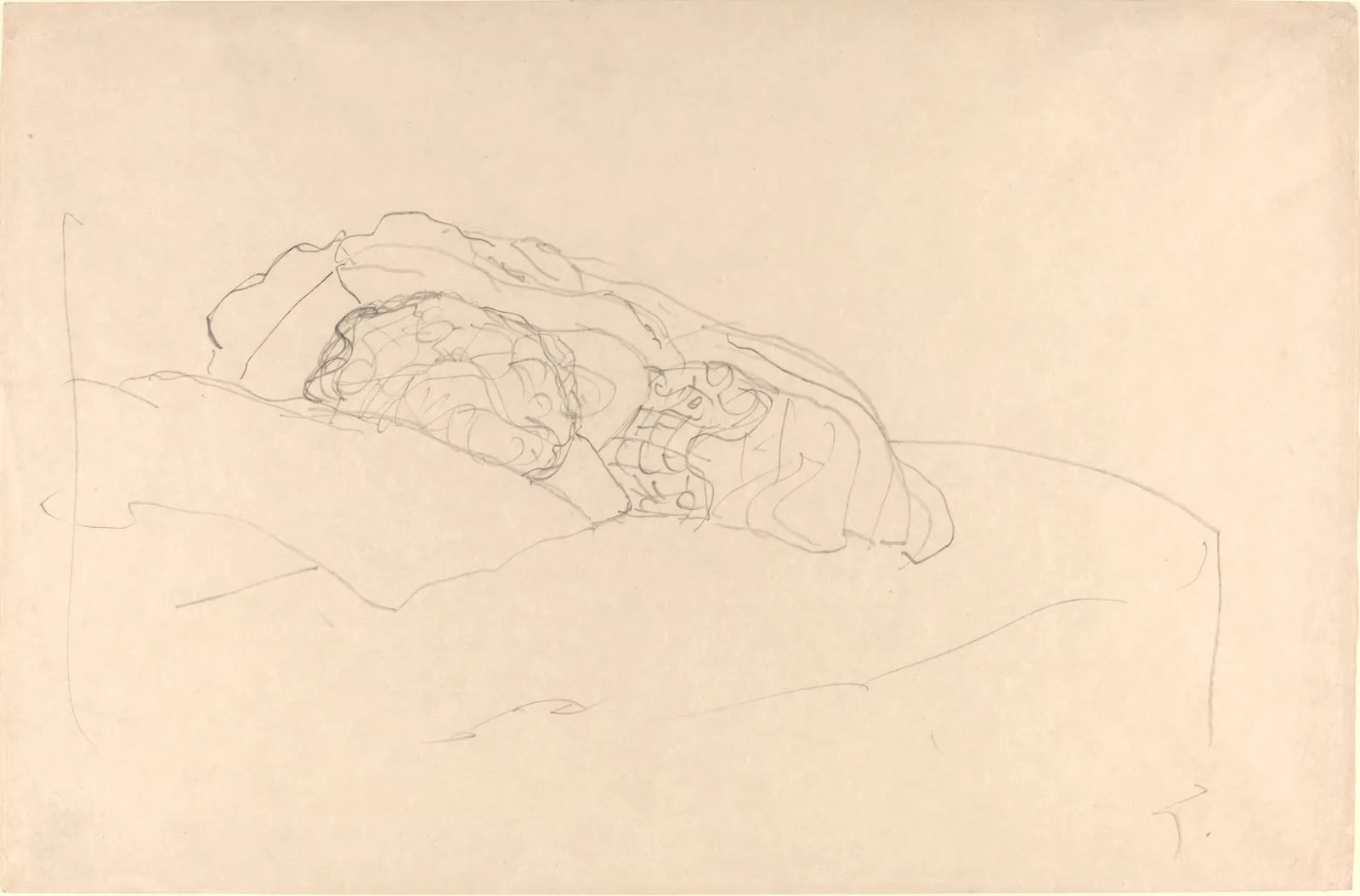 Curled Up Girl on Bed by Gustav Klimt, 1916–1917