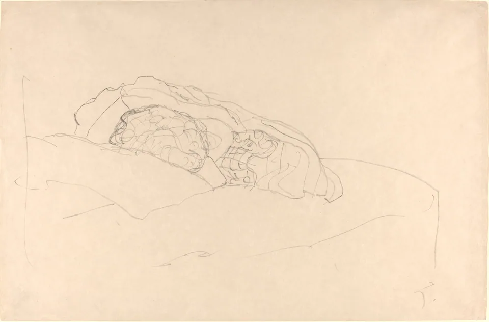 Curled Up Girl on Bed by Gustav Klimt, 1916–1917