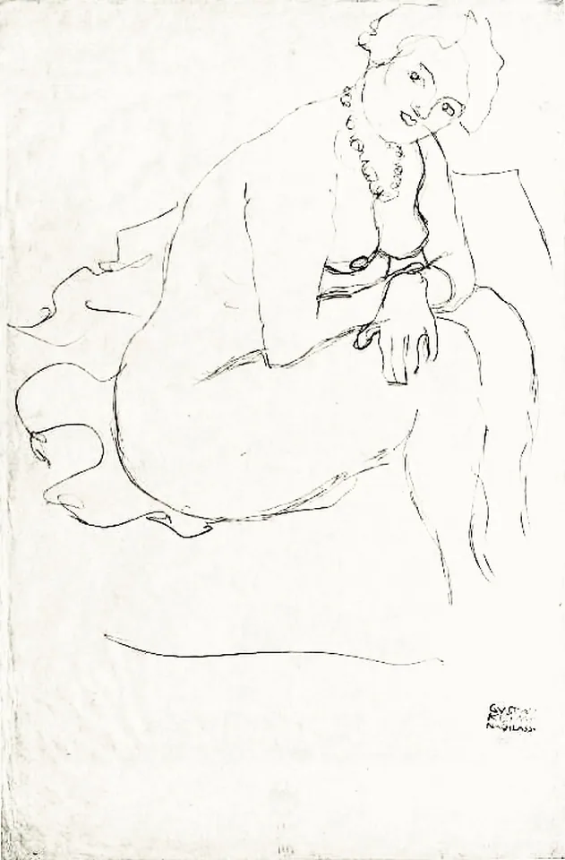 Seated Female Nude by Gustav Klimt, 1900