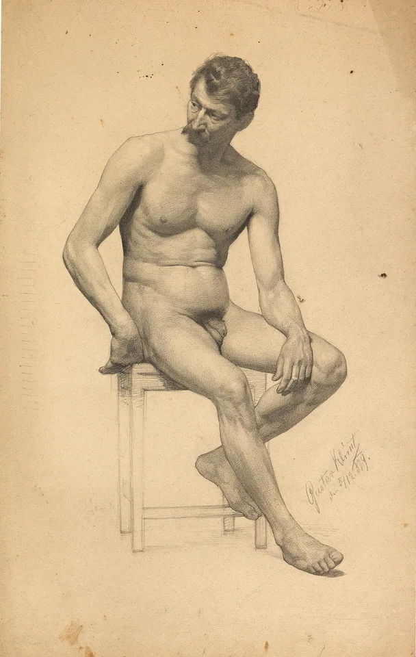 Seated Male Nude by Gustav Klimt, 1879
