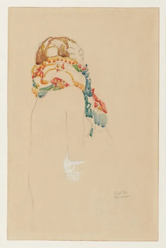 Seated Semi-Nude with Scarf by Gustav Klimt, 1916