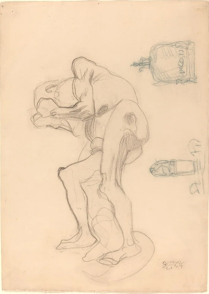 Study of a Nude Old Woman Clenching Her Fists by Gustav Klimt, c. 1901